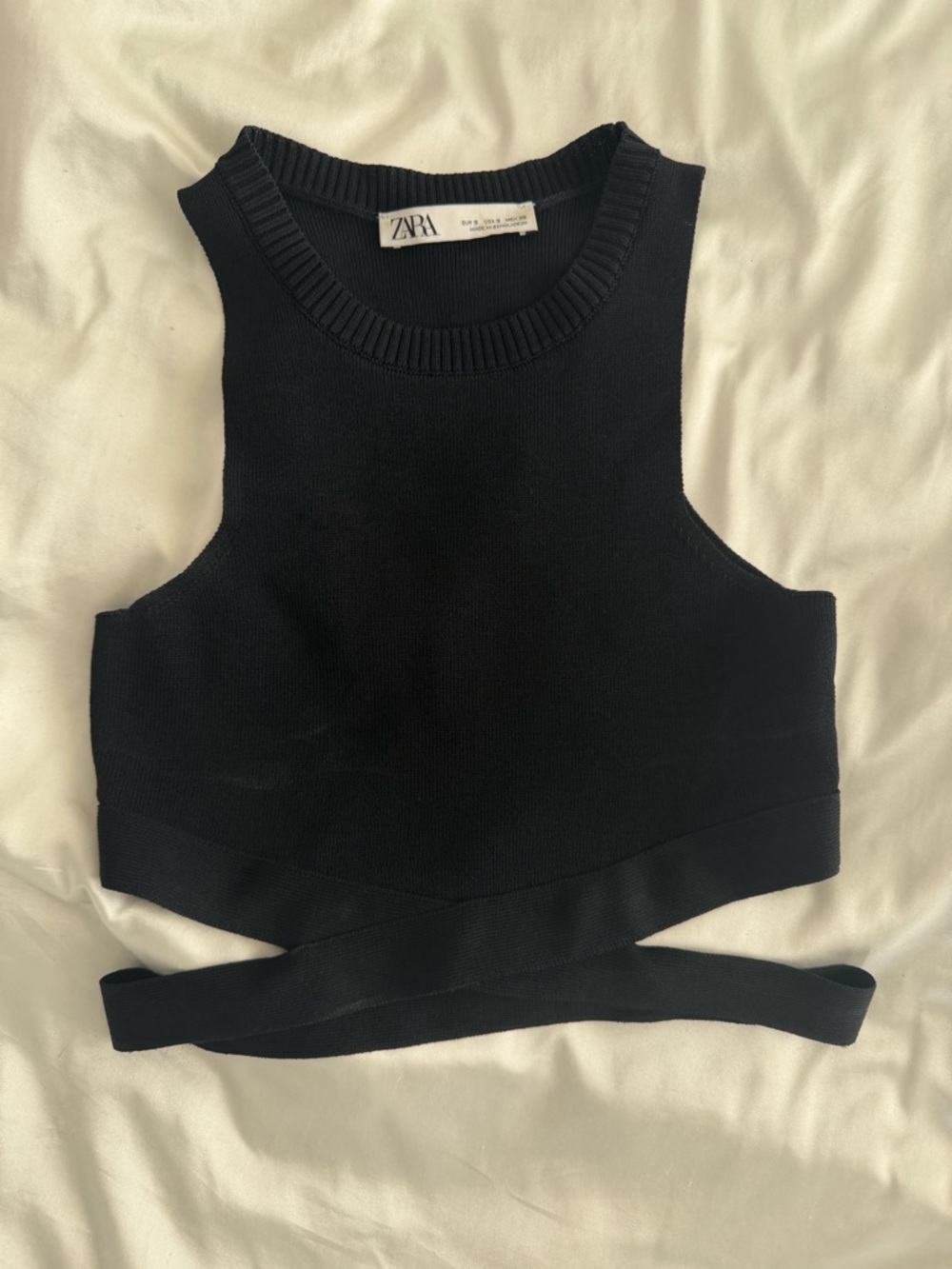 Zara Black Knit Wrap-Around Crop Top